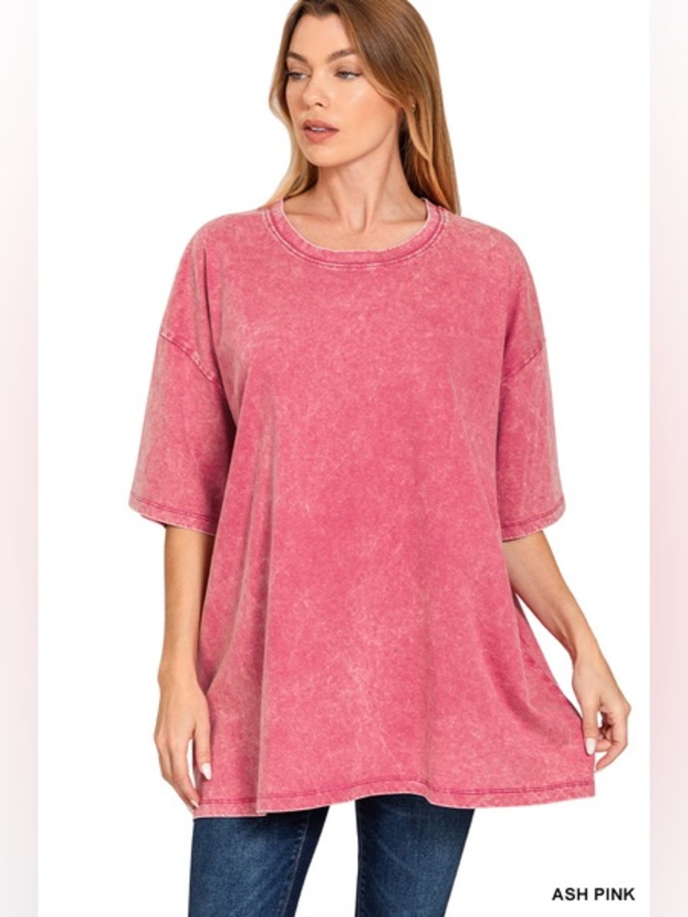 Acid Wash Oversized Boyfriend Tee | 100% Cotton | Ash Pink